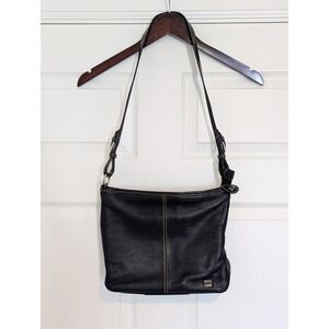 The‎ Sak Black Pebbled Leather Crossbody Bag Silver Hardware Contrast Stitching